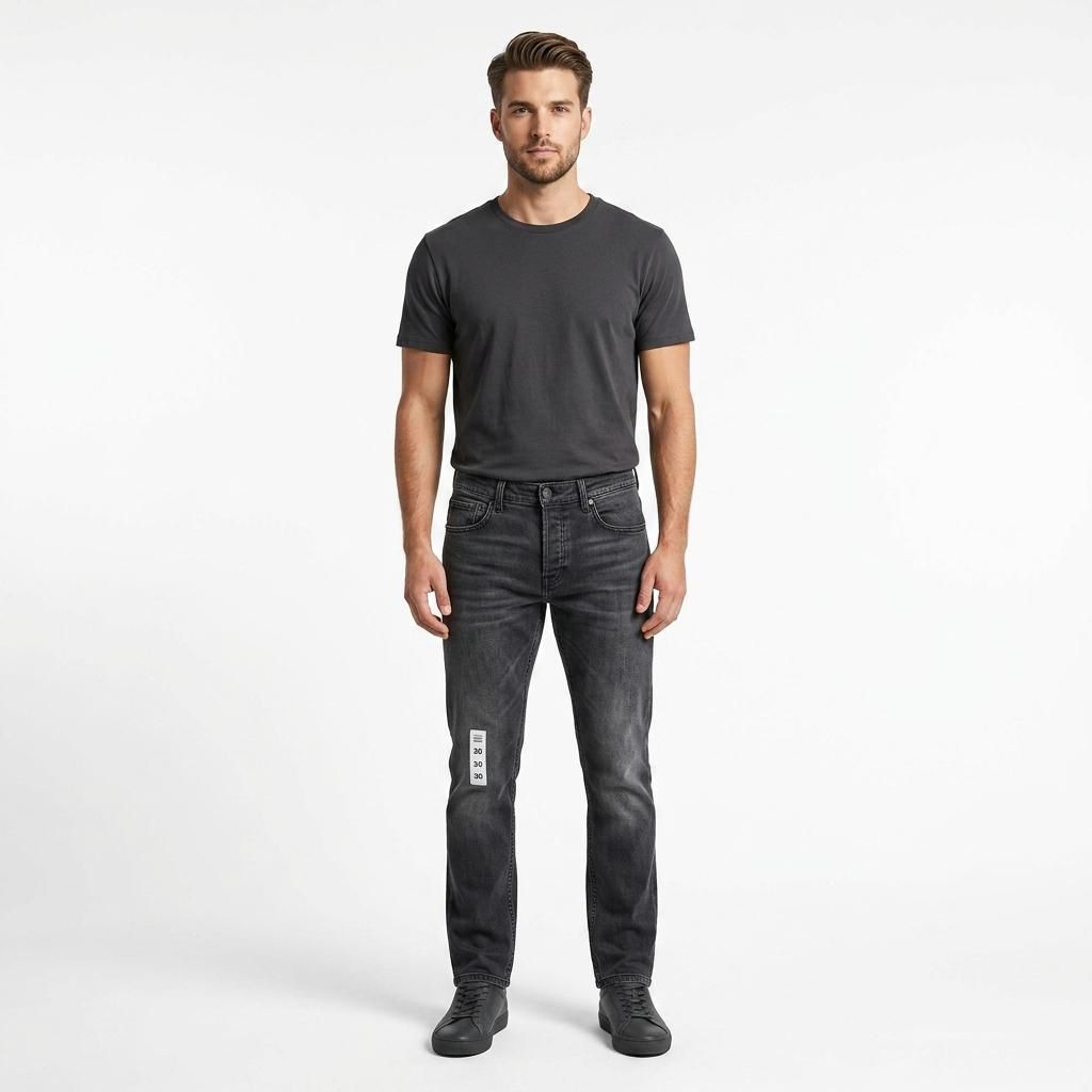 Essential Straight Fit Jeans – Men’s Charcoal Black Wash Stretch Denim 5-Pocket Jeans
