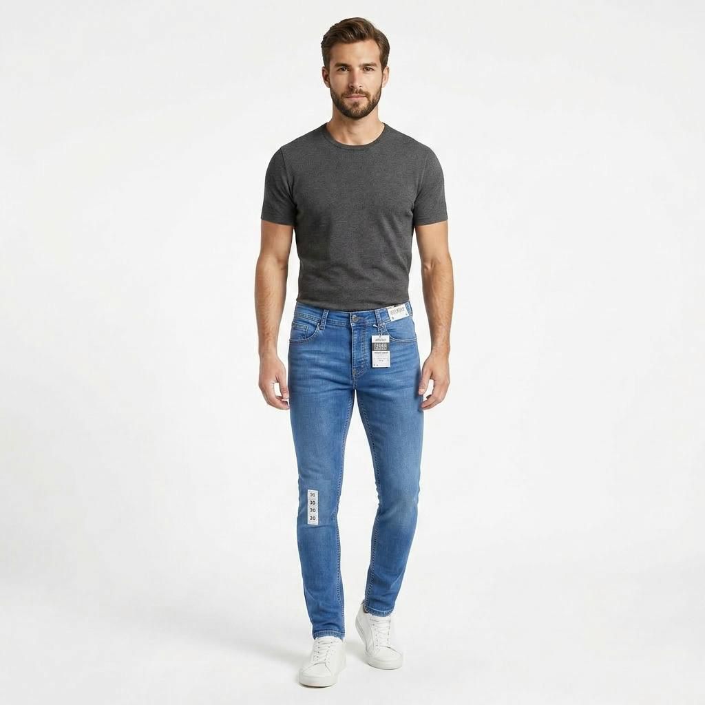 Essential Slim Fit Jeans – Men’s Medium Blue Wash Stretch Denim 5-Pocket Jeans
