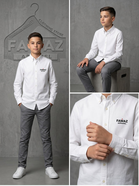Squad Textured Button-Down Shirt – White Embossed Long Sleeve Casual Shirt