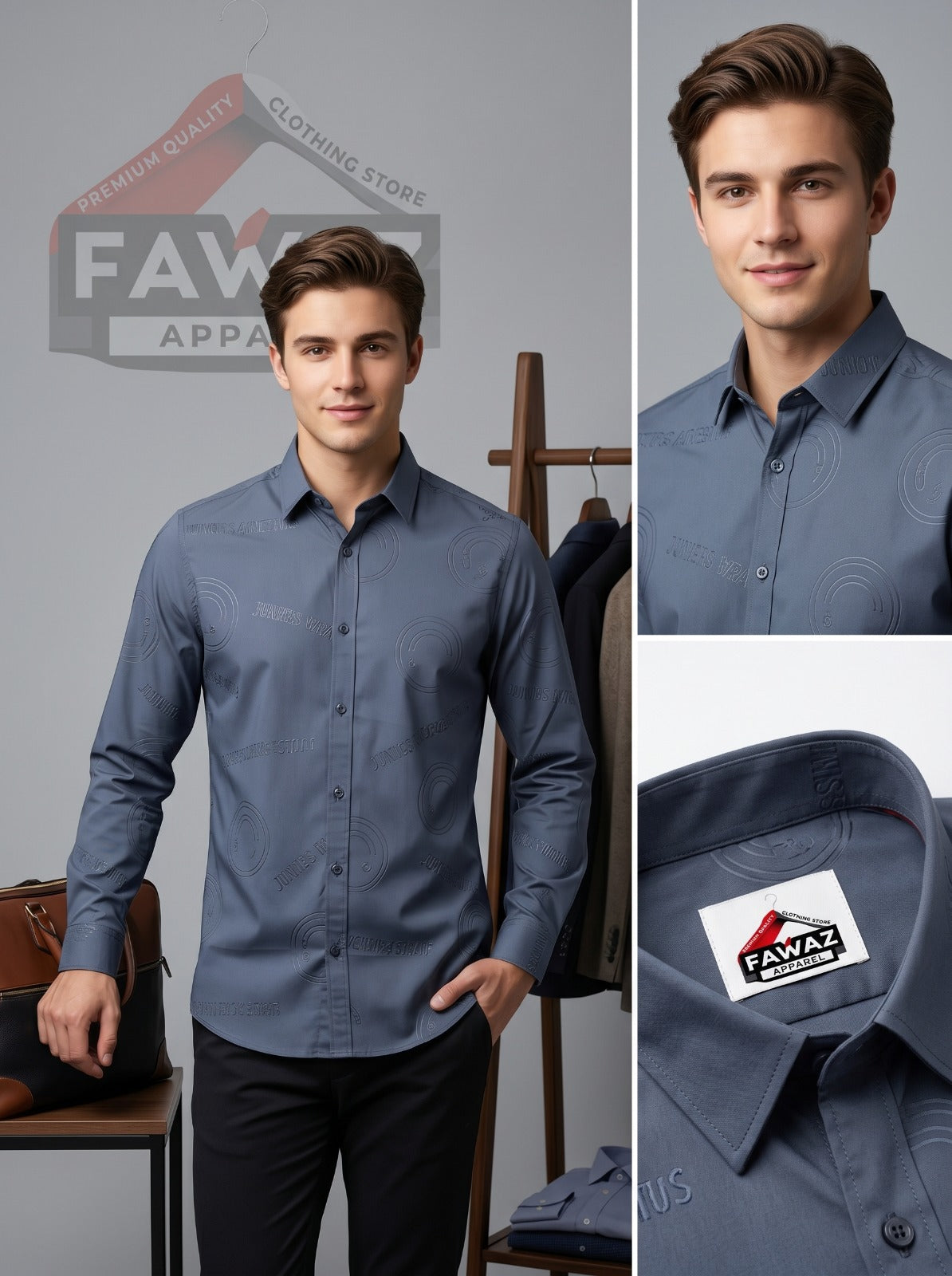 Urban Script Printed Button-Down Shirt – Men’s Lavender Graphic Typography Long Sleeve Casual Shirt