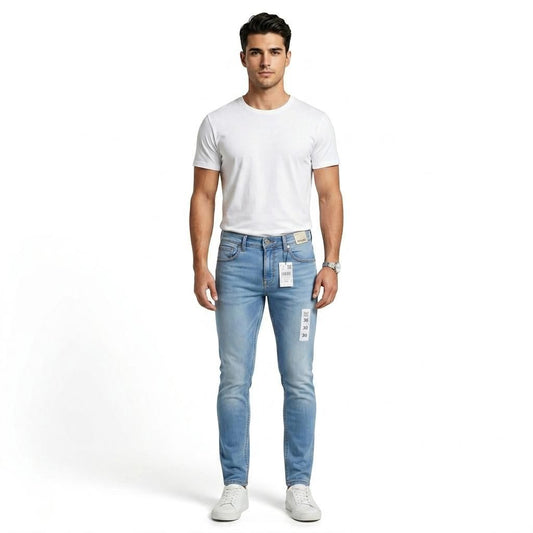 Essential Skinny Fit Jeans – Men’s Ice Blue Light Wash Stretch Denim 5-Pocket Jeans
