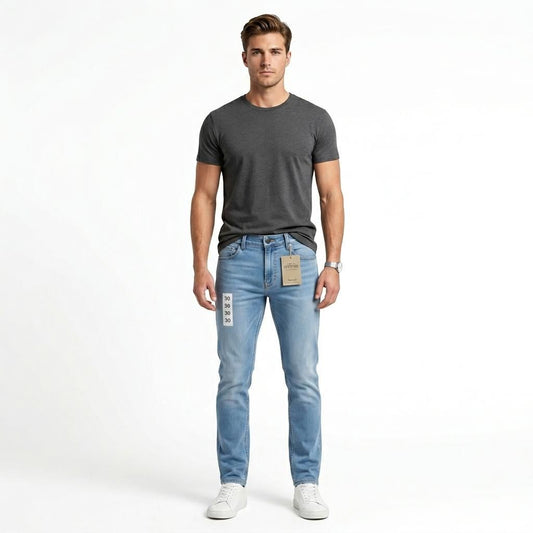 Essential Straight Fit Jeans – Men’s Vintage Light Wash Stretch Denim 5-Pocket Jeans