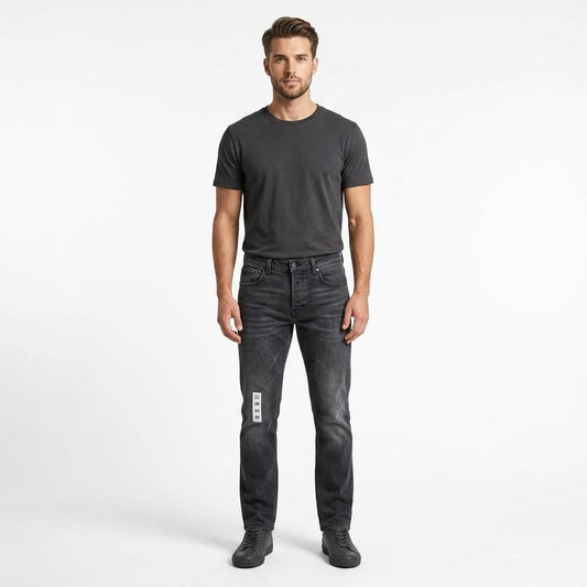 Essential Straight Fit Jeans – Men’s Charcoal Black Wash Stretch Denim 5-Pocket Jeans