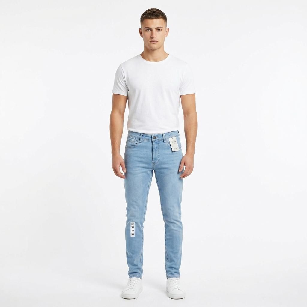 Essential Slim Tapered Jeans – Men’s Clean Light Wash Stretch Denim 5-Pocket Jeans