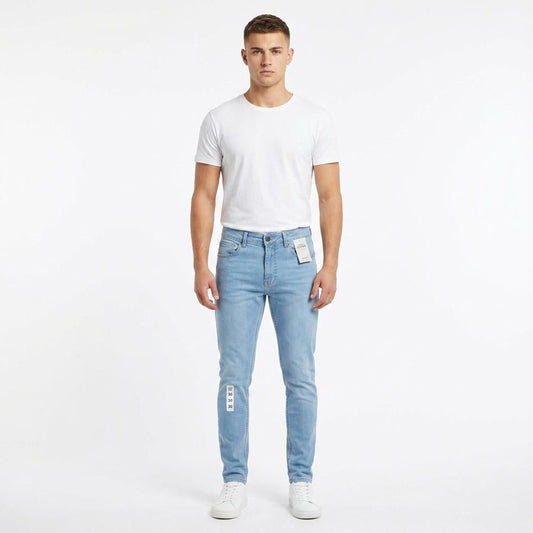 Essential Slim Tapered Jeans – Men’s Clean Light Wash Stretch Denim 5-Pocket Jeans