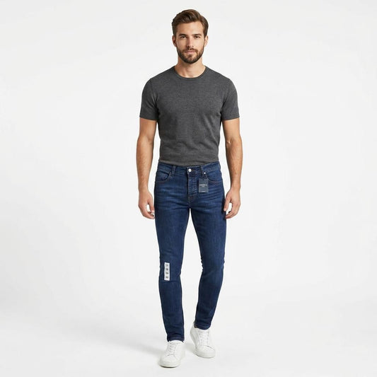 Essential Skinny Fit Jeans – Men’s Dark Indigo Wash Stretch Denim 5-Pocket Jeans