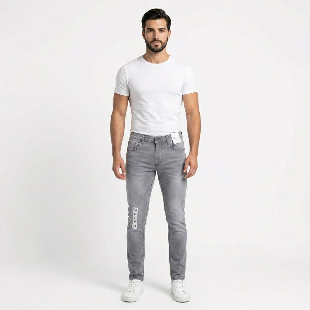 Essential Skinny Fit Jeans – Men’s Light Grey Wash Stretch Denim 5-Pocket Jeans