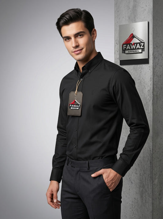 Essential Oxford Button-Down Shirt – Men’s Classic Black Long Sleeve Casual Shirt