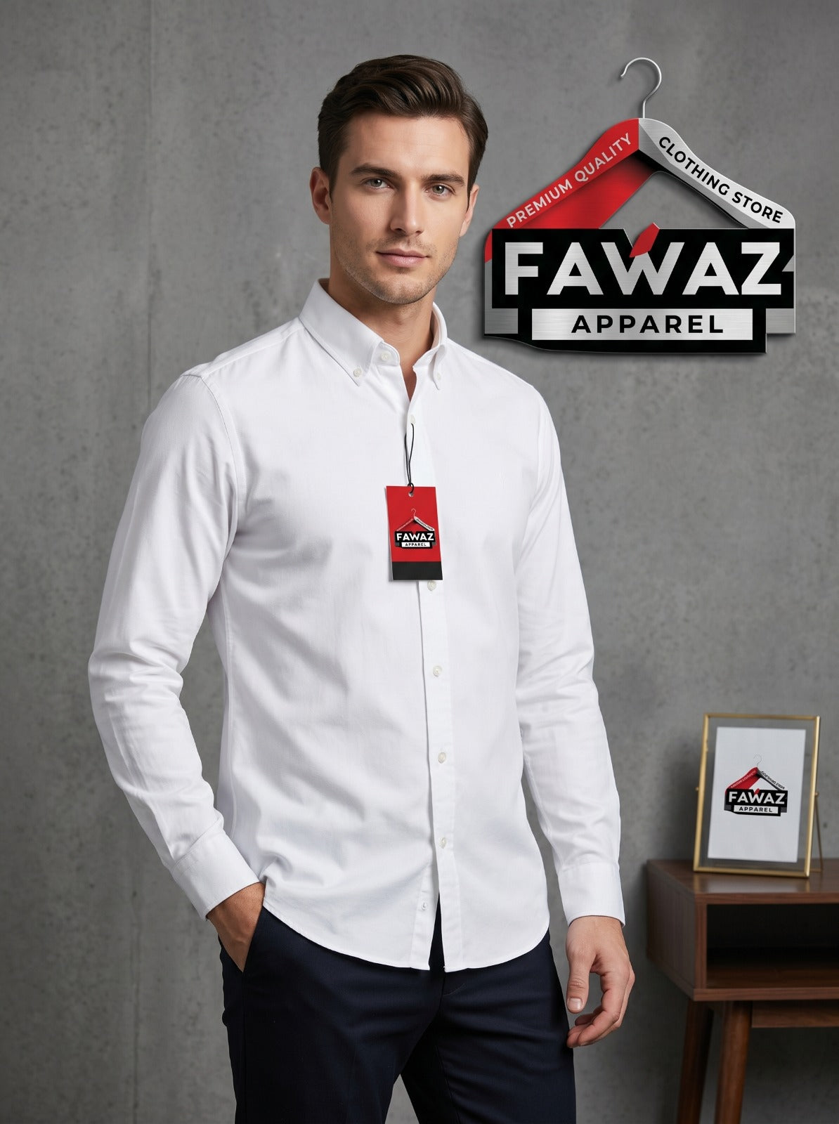Squad Textured Button-Down Shirt – White Embossed Long Sleeve Casual Shirt