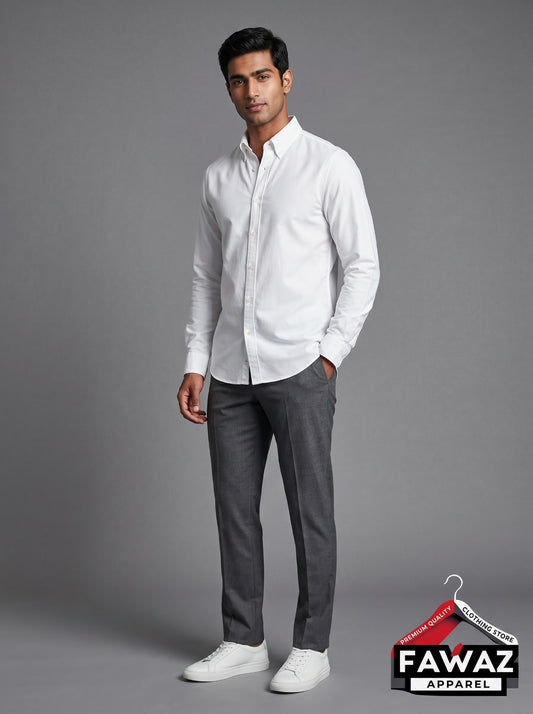 Squad Textured Button-Down Shirt – White Embossed Long Sleeve Casual Shirt