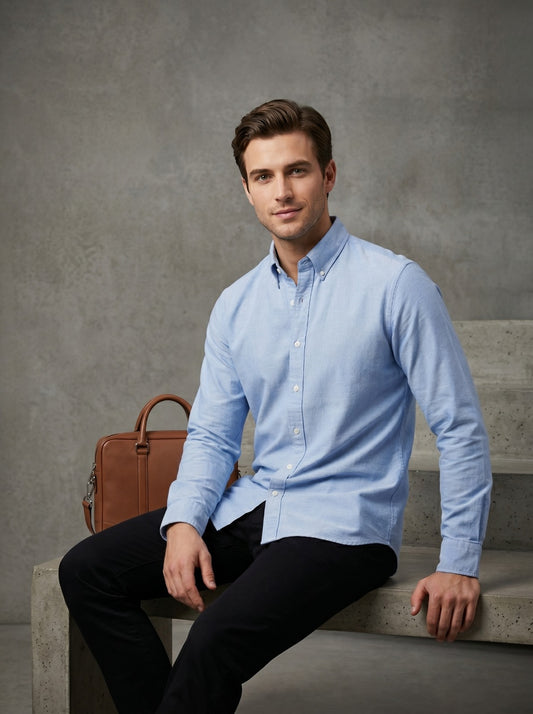 Essential Oxford Button-Down Shirt – Men’s Sky Blue Long Sleeve Casual Shirt